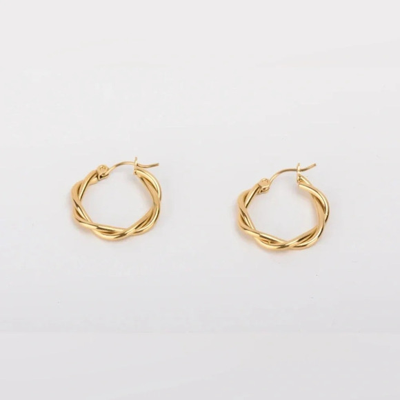 Twisted golden hoop earrings - Picture 1 of 4